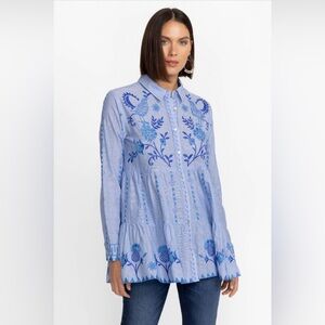 Johnny Was Tarra tiered embroidered cotton tunic/whimsical tropical design-NWT